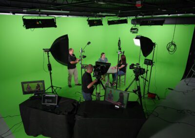 Production on green cyclorama wall wide and above